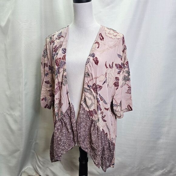 Knox Rose Dusty Pink Floral Open Front Kimono Size Medium - Picture 4 of 10